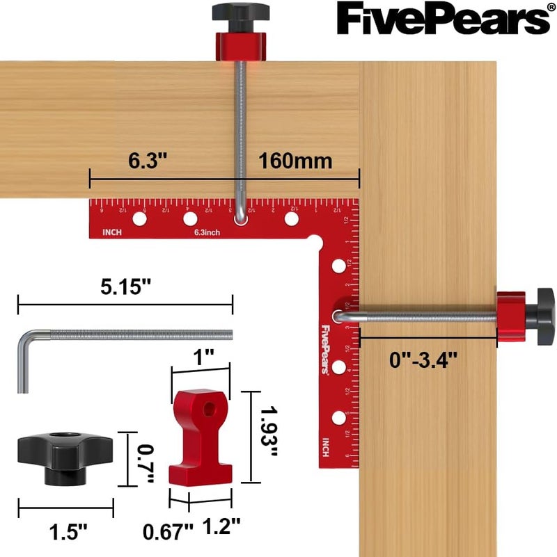 FIVEPEARS 2 Pack 90 degree positioning square clamps set for woodworking, 6.3" x 6.3"(16 x 16cm) aluminum precision right angle corner clamp for square picture frame tool box cabinet drawer and wood - Image 2